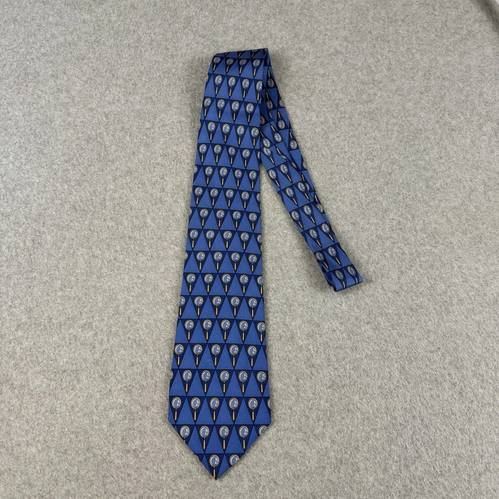 Vintage Gucci Italy Silk Tie Blue‎ Magnifying Glass Novelty Necktie 57x3.75